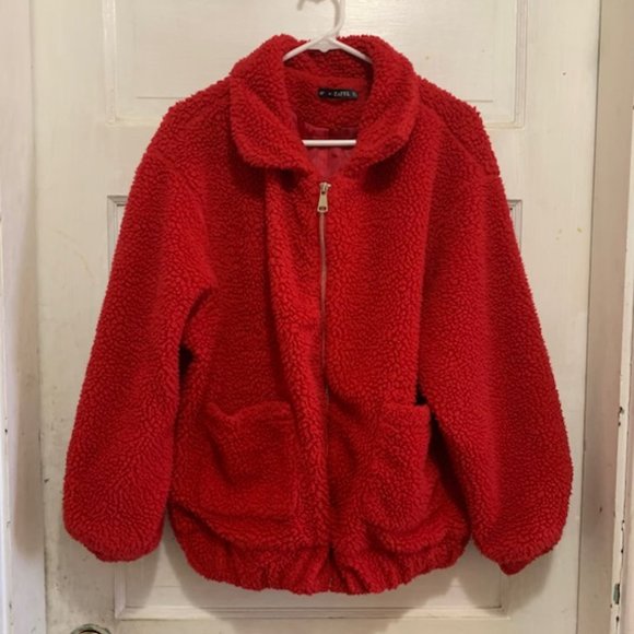 Zaful Women's Red Fleece Jacket - Picture 5 of 6